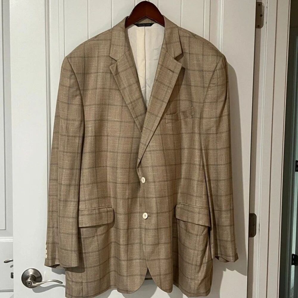 Jack Victor Exclusive Collection Sport Coat 48L Windowpane Bamboo Italy Fabric